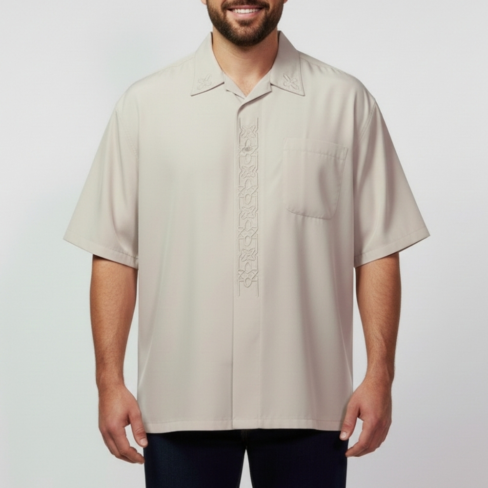 Oscar Misa Men's NWT Ivory Cream Embroidered Short Sleeve Dress Shirt Size XL